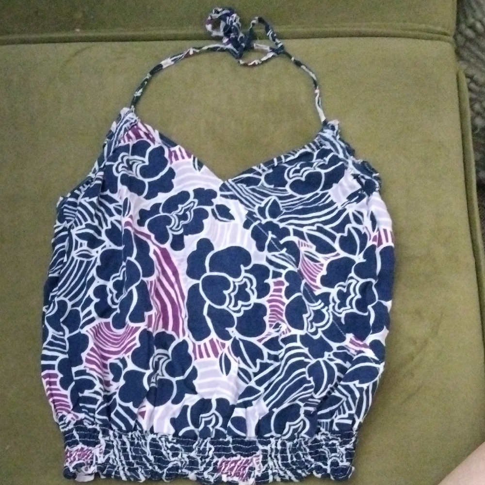 Roxy Navy & Light Pink Floral Halter Tank Top